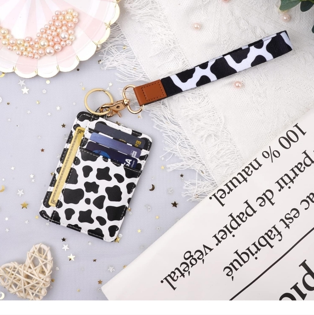 Cow Print Card Holder with Wrist Strap